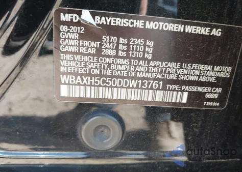 2013 BMW 528I xDrive from USA, damaged, VIN WBAXH5C50DDW13761